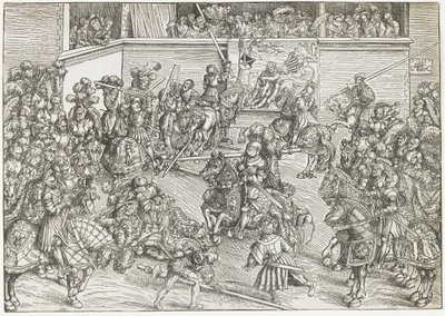 Das zweite Turnier mit Wandteppich von Samson und dem Löwen, 1509 von Lucas Cranach the Elder